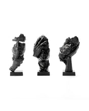Load image into Gallery viewer, See, Hear, Speak No Evil Statuettes in silver and black colours
