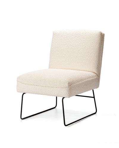 A Cuddle Occasional Chair available in cloud, grey, and pearl colours, upholstered in boucle fabric