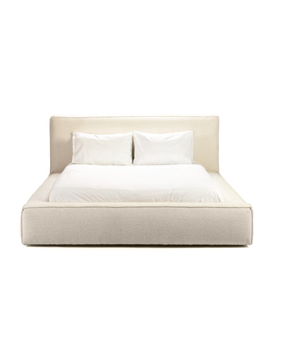 Orion Divan Bed upholstered in cream pearl fabric, available in Queen XL and King XL sizes