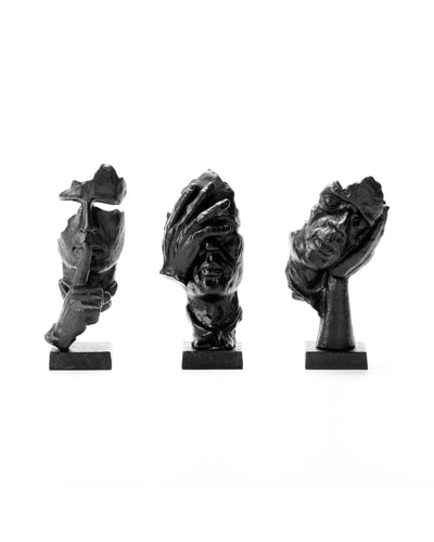 See, Hear, Speak No Evil Statuettes in silver and black colours