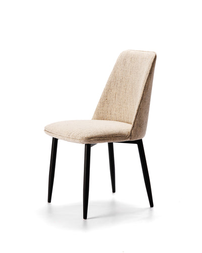 Slim Dining Chair with solid ash legs and upholstered seat, in ivory colour