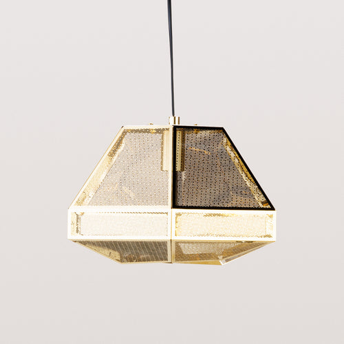 TD Square Pendant Light made of metal, available in gold, chrome, with a black cord