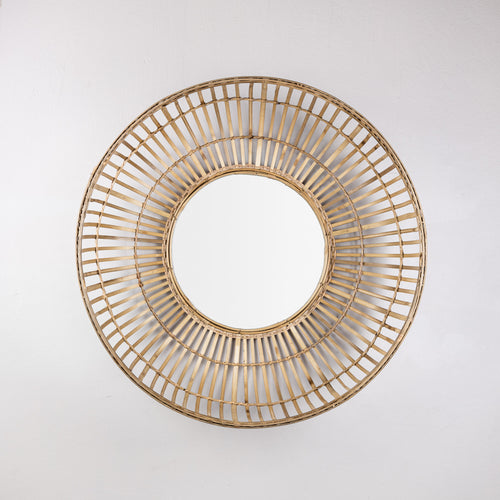 A Yao Wall Mirror of natural colour with a rattan frame