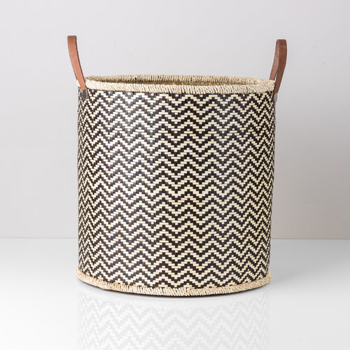 Palm Leaf Laundry Basket made of rattan and leather