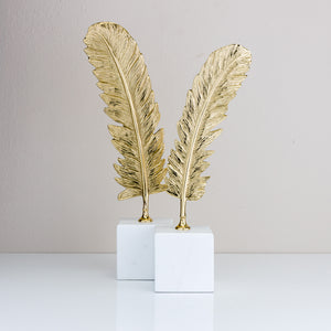 Brass and marble feathers sculpture