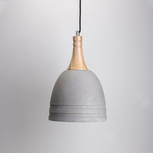 Novel urban wire pendant light in trendy concrete and wooden detail.