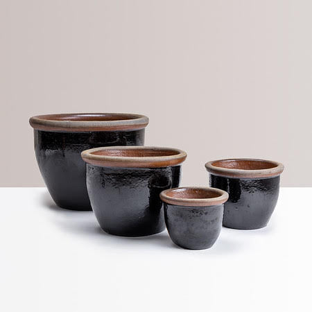 Black and bronze farmers pot available in sizes large, medium, small, petite, or as a set of 4