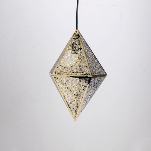Geometric triangle pendant available in chrome, rose gold, and titanium colours